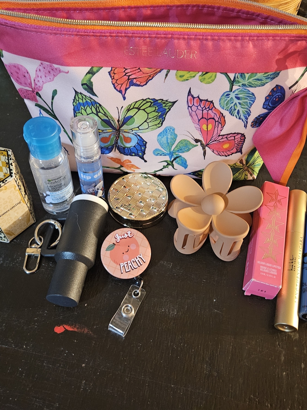 Estee Lauder Pink Multicolor Butterfly Cosmetic Bag